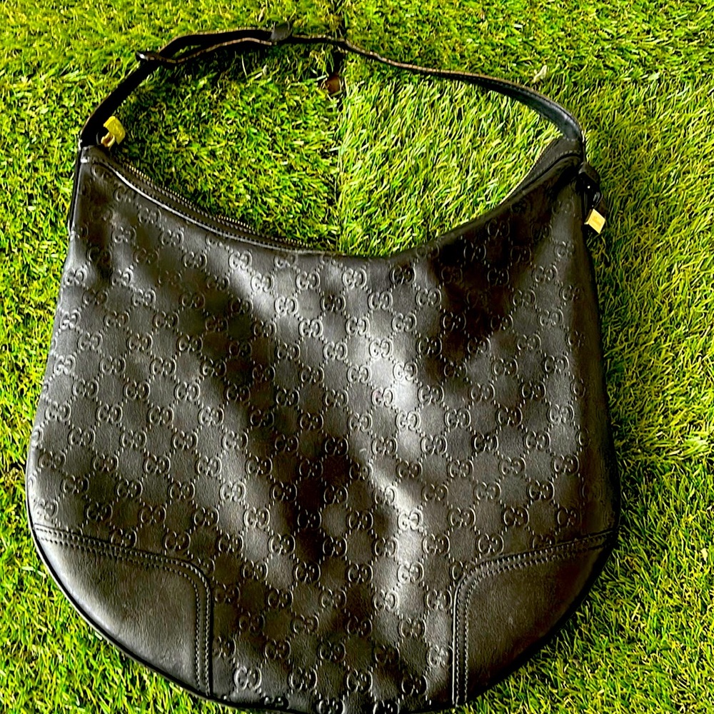 Gucci GG Monogram (AUTHENTIC) Hobo Black Leather Bag